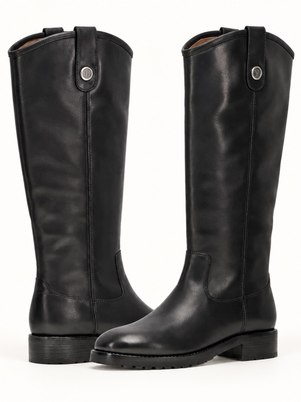 Frye Melissa Lug Button Tall Leather Boots in Black Size 7